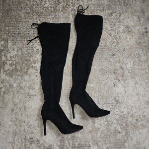 Black Pointed Toe Thigh High Boots